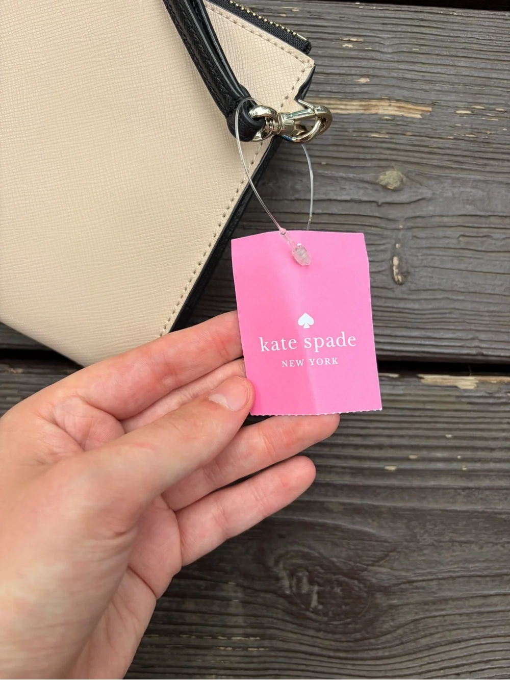 kate spade Two-Tone Black and Cream Wristlet with Zip Pocket